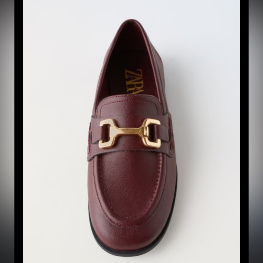 Zara Burgundy Loafers‎ with Gold Buckle